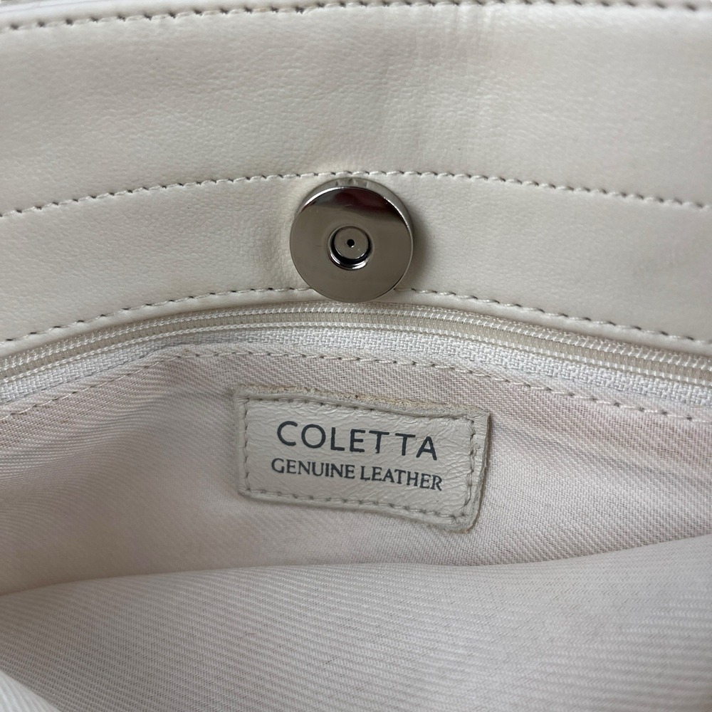 Vintage Coletta Shoulder Bag Clutch Genuine Leather‎ Bone Ivory Strap - Picture 11 of 12